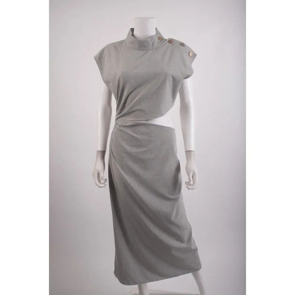 Zara Womans Midi Dress Size M Gray Open Side High Neck 1165/179 NWT